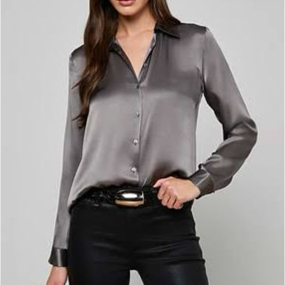 L'AGENCE Tyler Silk Blouse in Medium Grey